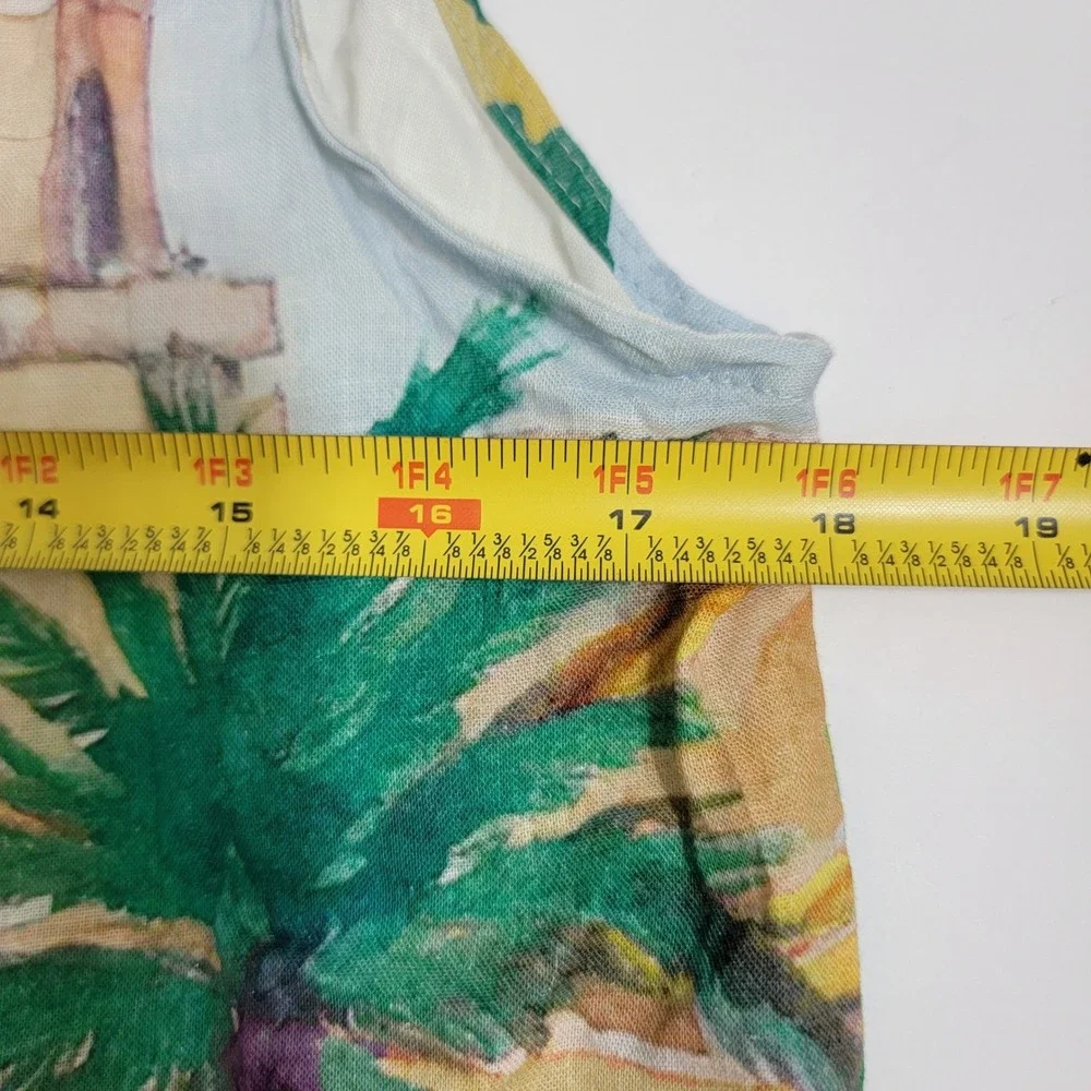 Calypso St. Barth Linen Blend Watercolor Scenic Village Crop Tank Top Med NEW - Picture 11 of 14